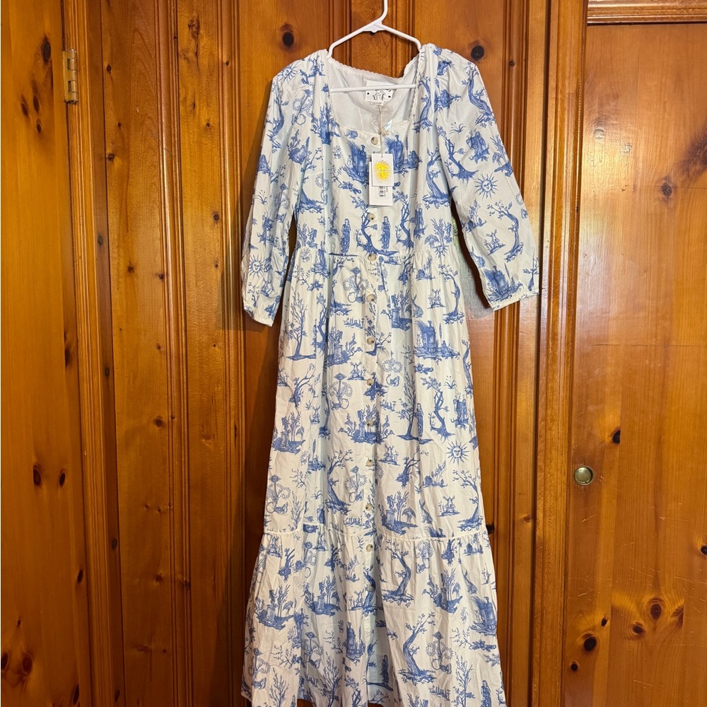 Meadows Ixora toile de jouy Blue and White Patterned Midi/Maxi Dress